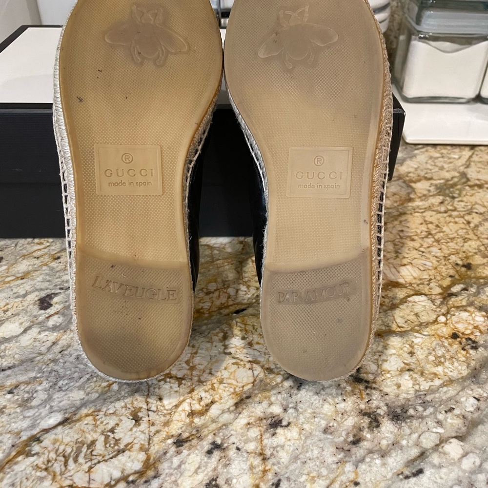 Authentic Black Leather Gucci Espadrille Double G Size 35 - Picture 3 of 9
